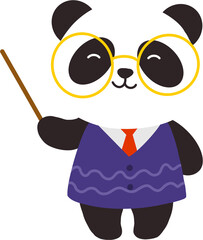Cute Panda Teacher Character Holding Pointer Stick Flat Vector Illustration © 상미 최