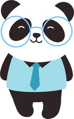 Cute Panda Character Student Wearing Round Glasses and Tie Vector Illustration © 상미 최