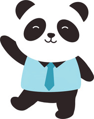 Cute Student Panda Character Waving Hand Flat Vector Illustration © 상미 최