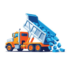 Fototapeta premium Dump Truck Pouring Concrete Blocks Illustration