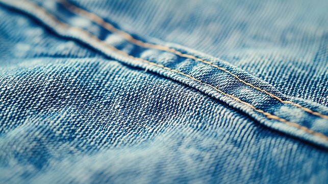 Extreme close-up photography of a well-worn denim jacket fabric, visible stitching and subtle fraying, faded blue color