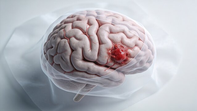 Brain Cancer: Malignant Tumor Lesion of Human Brain, 3D Medical Anatomical Illustration of Central Nervous System Organ