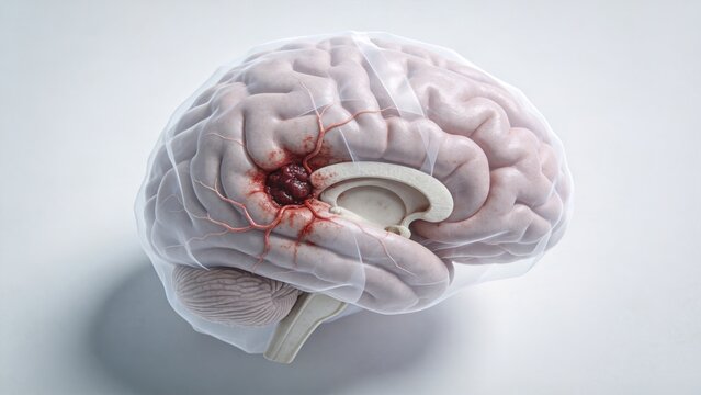 Brain Cancer: Malignant Tumor Lesion of Human Brain, 3D Medical Anatomical Illustration of Central Nervous System Organ
