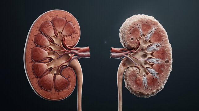 Human Kidney Anatomy Showing Chronic Disease Progression Realistic Medical Visualization