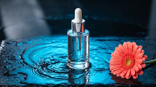 glass cosmetic bottle on slate concept of natural beauty product