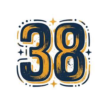 Vintage Hand Drawn Number 38 Typography with Texture and Stars