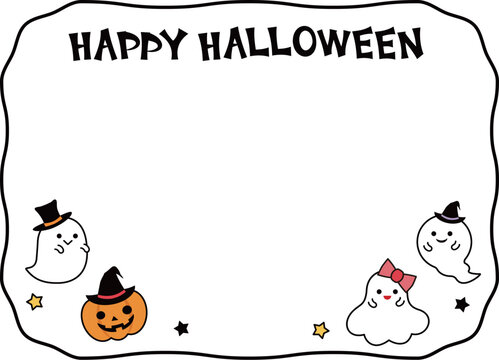 おばけとジャックオーランタンをあしらった手書き風のハロウィン枠