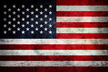 Fototapeta premium USA Grunge Flag Background. National flag on distressed metal surface with weathered texture. Patriotic grunge background for Independence Day, culture, history, travel and identity concepts.