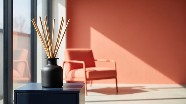 fragrance diffuser on table concept of stylish terracotta home interior
