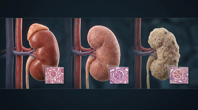 Human Kidney Anatomy Showing Chronic Disease Progression Realistic Medical Visualization