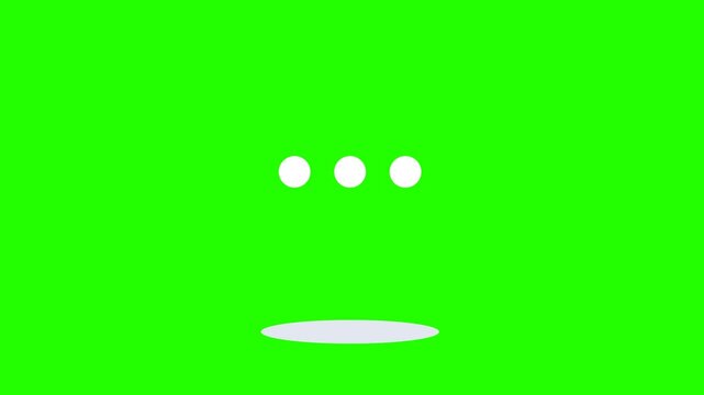 Blue chat bubble animation with three typing dots on green screen background.