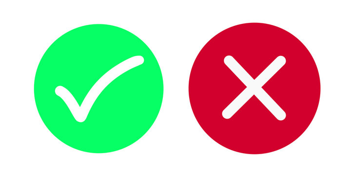 Vibrant green check and red cross circular buttons for UI navigation.