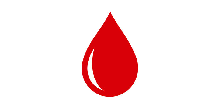 Red blood drop icon with white highlight signifies health and donors.