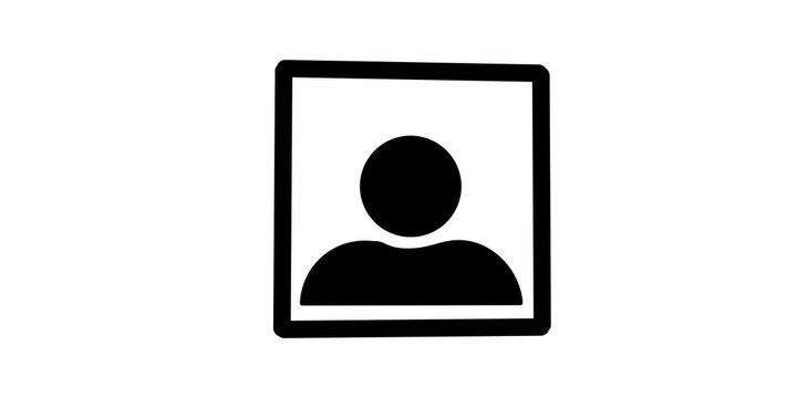 Person silhouette icon inside square frame black shape for user profiles.