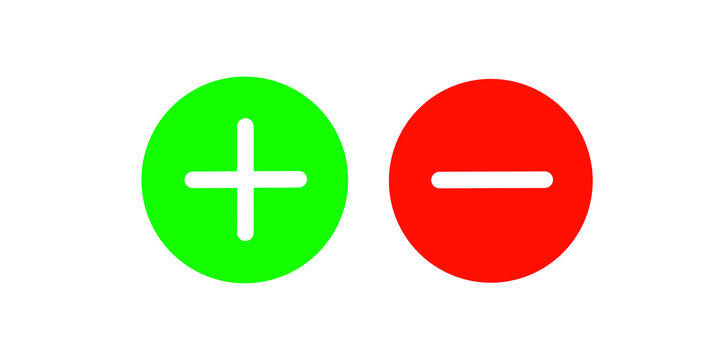 Positive plus and negative minus signs inside green and red circles.