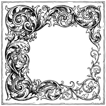 Ornate square frame corner with intricate baroque floral engravings and rich