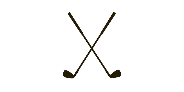 Crossed golf clubs icon black silhouette for sports club competition.