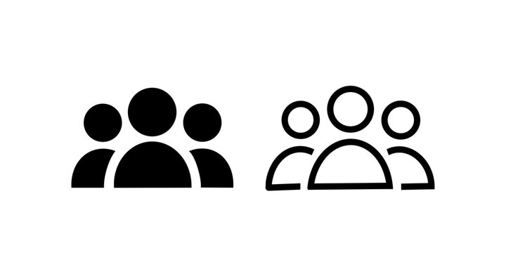 Team community silhouette icon set with solid and outline person art.