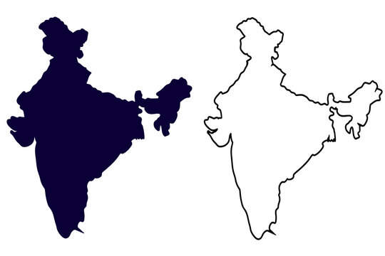 India map dark blue silhouette and outline on transparent background.