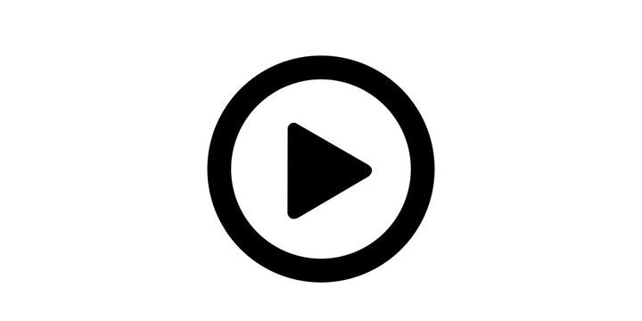 Black circle play button icon for video and audio content navigation.