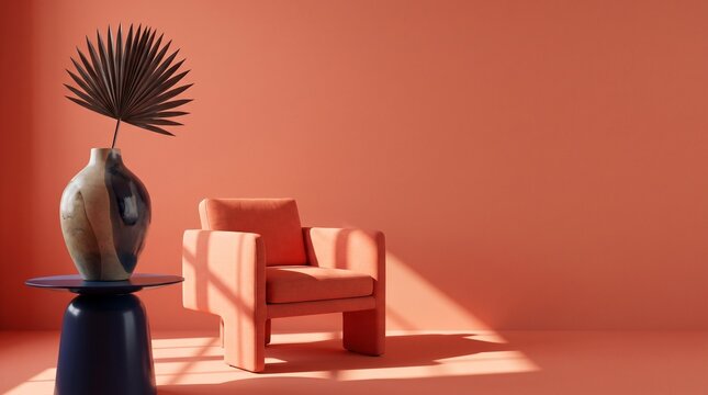 vase and armchair on table concept of modern terracotta interior