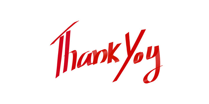 Thank you message in red ribbon calligraphy for customer appreciation.