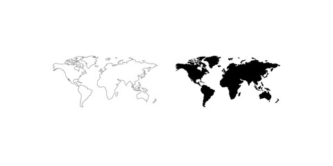 Minimalist world map outline and silhouette for infographics templates.