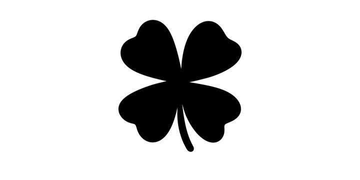 Four leaf clover in solid black color isolated on transparent background.
