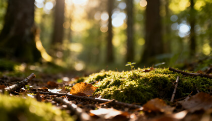 Obraz premium sunlit forest floor green and gold