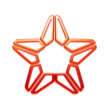 Geometric segmented red glossy star shape composed of multiple angled pieces