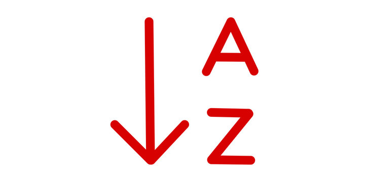 Red alphabetical sort icon with downward arrow for data organization.