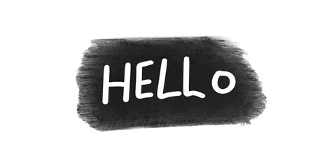 White text hello on black brush stroke background greeting design element. © Naqeeb