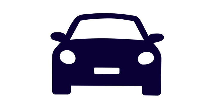 Front view of passenger car icon, simple flat style dark blue vehicle.