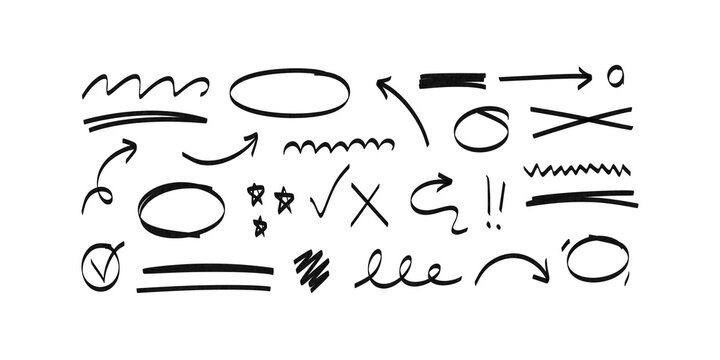 Various sketch symbols with black ink lines for annotation and emphasis.