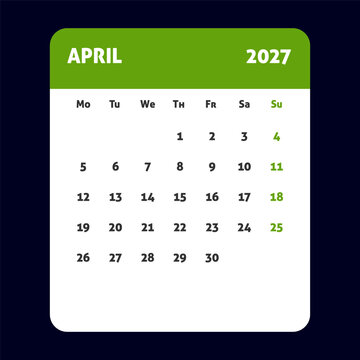April 2027 calendar template for monthly planning and schedule organization, minimalist business design