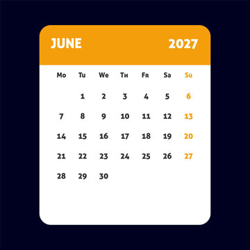 June 2027 calendar, monthly planner template, minimalist layout for business schedule, time management organizer