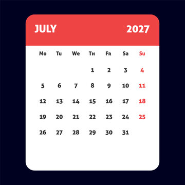 July 2027 calendar template, monthly planner page, minimalist business schedule organizer, time management layout
