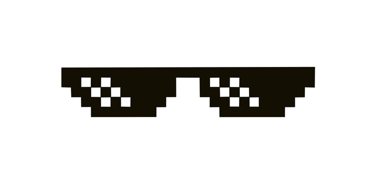 Pixelated black sunglasses icon depicting thug life internet meme art.