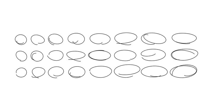 Hand drawn doodle circles different sizes shapes highlight element.