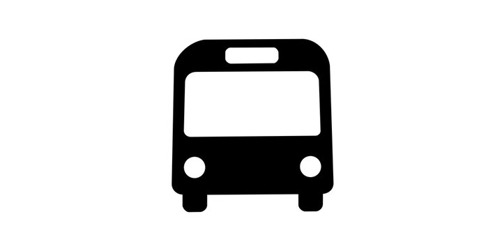 Bus transport front view silhouette black vehicle symbol for travel.