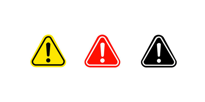 Yellow red and black triangle warning icons with exclamation mark.
