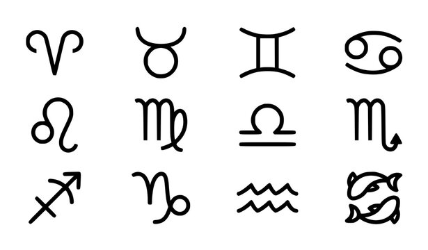 Elegant zodiac horoscope signs minimalist outline icons astrology vector collection