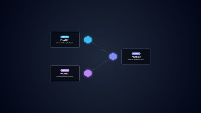 3 Steps Hexagon Infographic Animation Neon Cyan Blue Glow Connected Honeycomb Network Diagram
