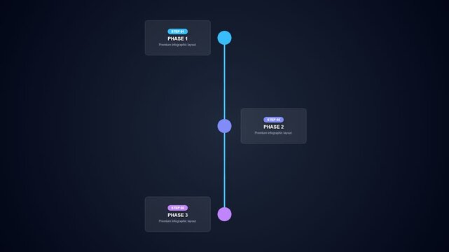 3 Steps Vertical Timeline Infographic Animation Neon Cyan Blue Glow Step by Step Process Flow