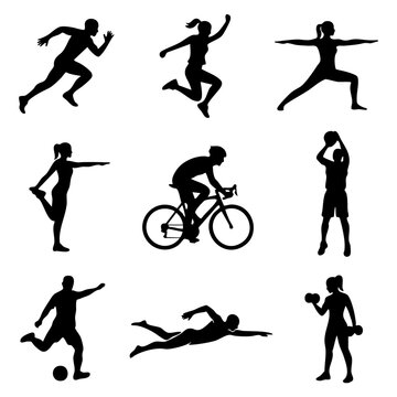 Sports and Fitness Activity Silhouettes Set for Workout Training and Athletics