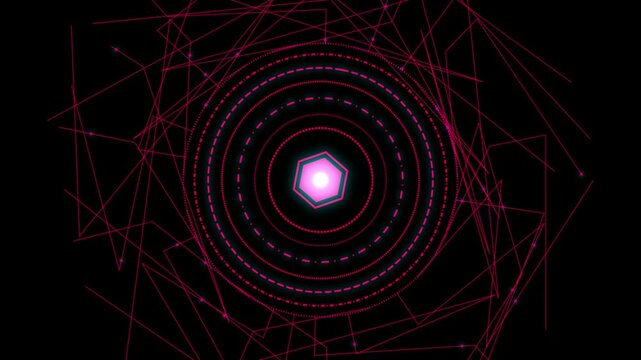 Abstract background with glowing pink geometric shapes and interconnected network lines