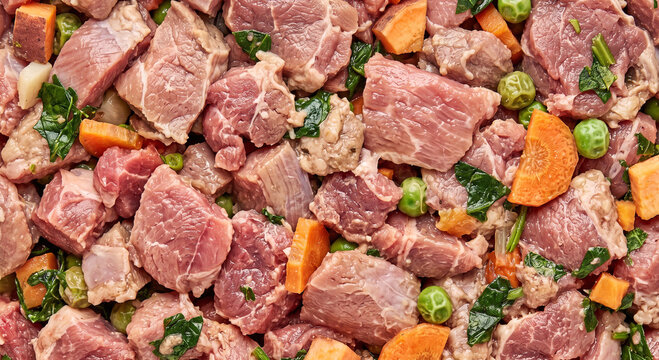 unblended fresh minced meat mixed with vegetable fragments with detailed material surface texture