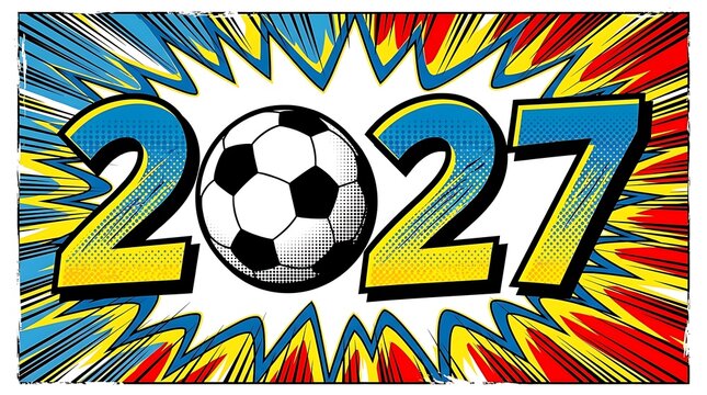 2027 soccer year design with comic style background
