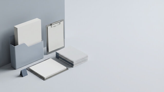 modern office document organizer and stationery mockup 3d