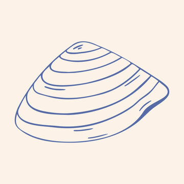 Seashell element with clam mollusk, ocean fauna, bivalve discovery, beach souvenir, hand drawn vector, minimalist retro flat style for summer holiday apparel print card pattern banner design.